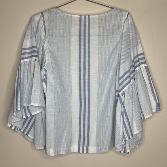 BeachLunchLounge | White Blue Striped Bat Wing Blouse | Casual Spring Summer - Picture 5 of 6
